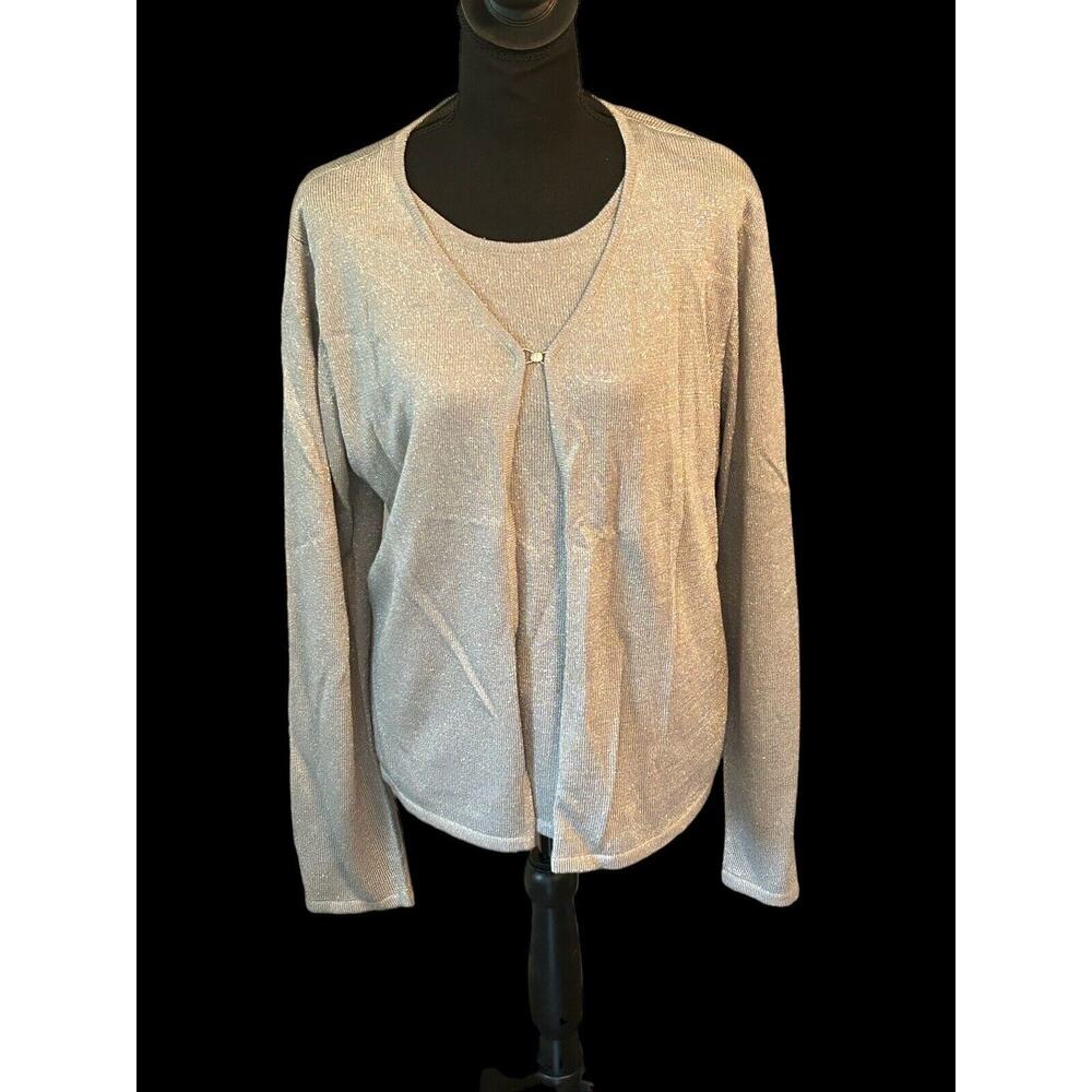 Sag Harbor‎ Blouse V-Neck Silver/Gray Top Women's Large